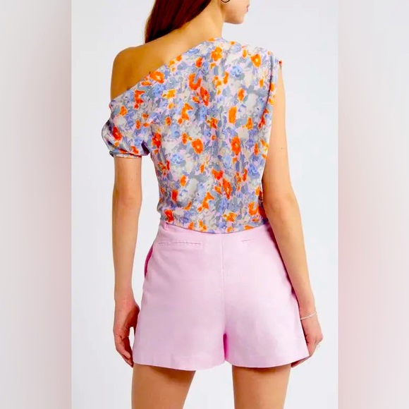 NEW Open Edit Asymmetrical Off-Shoulder Blouse in Pink Sky Floral - Picture 3 of 16